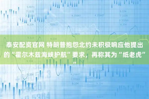 泰安配资官网 特朗普抱怨北约未积极响应他提出的“霍尔木兹海峡护航”要求,再称其为“纸老虎”