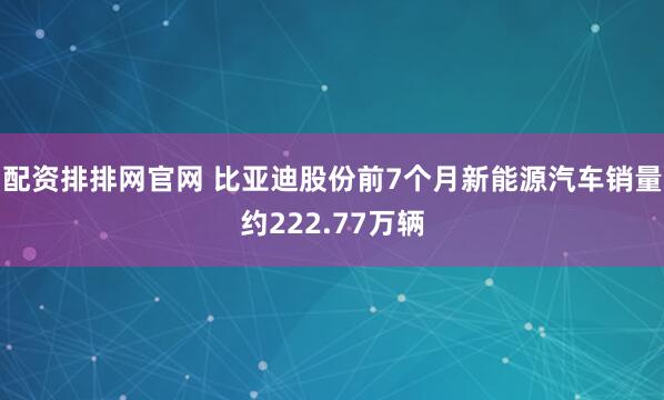 配资排排网官网 比亚迪股份前7个月新能源汽车销量约222.77万辆